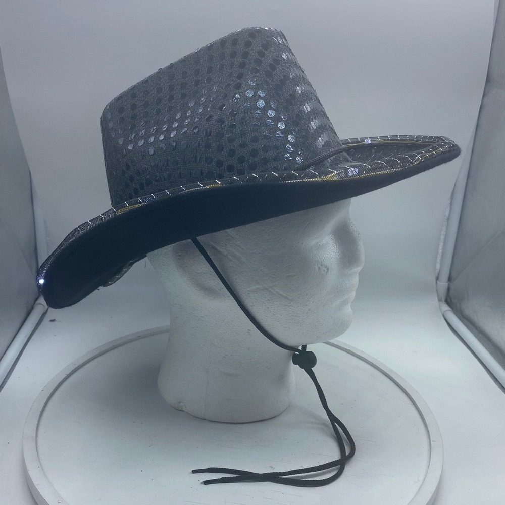 Black Sequin‎ Cowboy Hat Silver Lights Up Sparkle Western Festival Party Costume